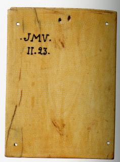 Wing, left (fragment of a diptych; lower register), 1 register, bands of rosettes (décor de roses) (Back)