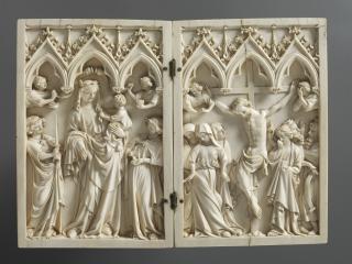 Diptych, 1 register, 3 arches across (plaquettes) (Front, open)