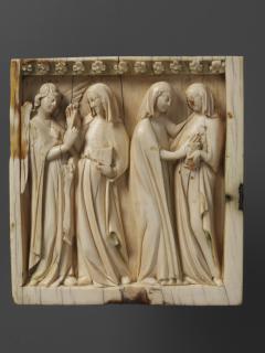 Wing, left (part of a diptych), 2 registers, bands of rosettes (décor de roses) (Front, fragment)