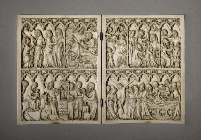 Diptych, 2 registers, 7 arches across (frise d'arcatures; colonnettes) (Front)