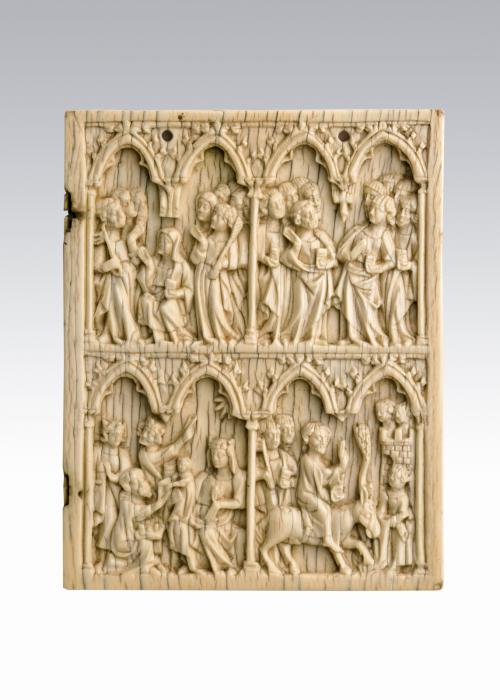 Wing, right (fragment of a diptych), 2 registers, 4 arches across (colonnettes; frise d'arcatures) (Front)