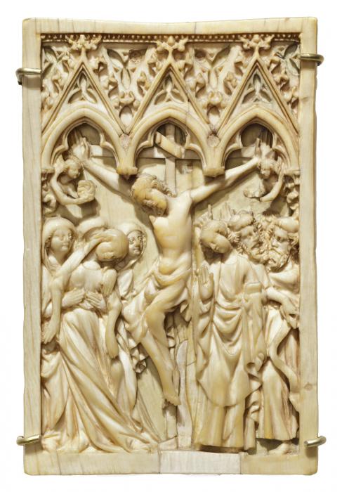 Panel (possibly fragment of a diptych; wing, left), 1 register, 3 arches across (frise d'arcatures; plaquette) (Front)