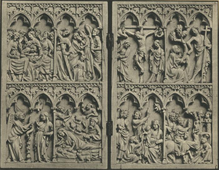 Diptych, 2 registers, 4 arches across (frise d'arcatures, colonnettes) (Front)