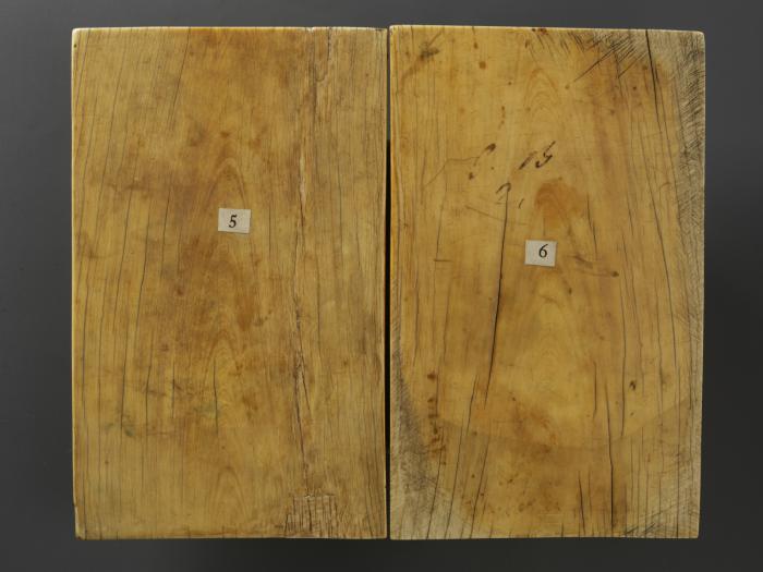 Diptych, 3 registers, bands of rosettes (plaquettes; décor de roses) (Back)