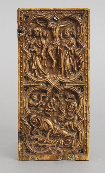 Wing, right (part of a diptych), 2 registers, with quatrefoils (quatre-feuilles) (Front)