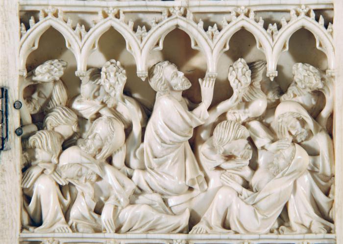 Diptych, 3 registers, 5 arches across (frise d'arcatures) (Detail, right wing)