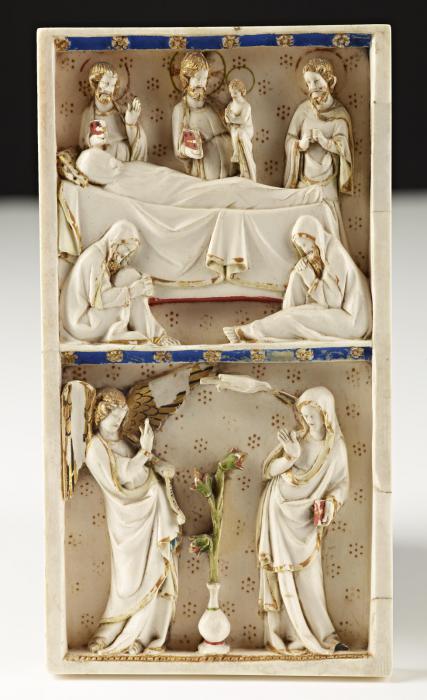 Diptych, 2 registers, bands of rosettes (décor de roses) (Wing, left)