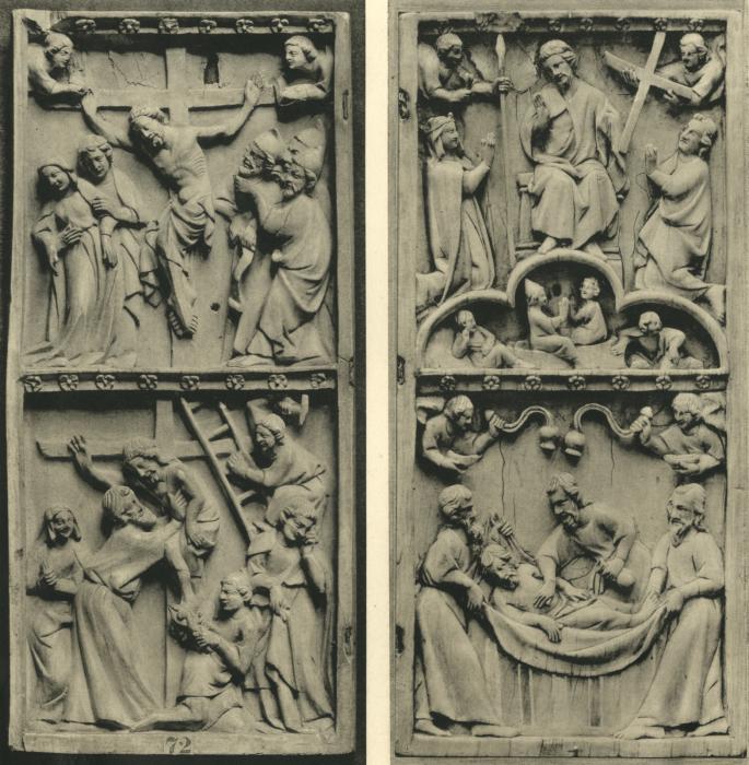Wing, right (part of a diptych), 2 registers, bands of rosettes (décor de roses) (Front)