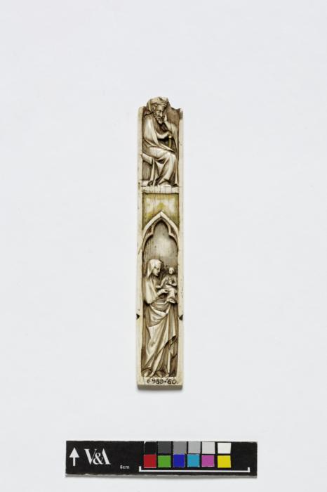 Panel (originally gabled; fragment of a polyptych), 2 registers, 1 arch across (Front)