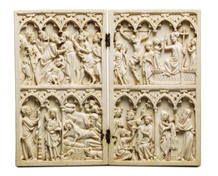 Diptych, 2 registers, 4 arches across (frise d'arcatures; colonnettes) (Front)