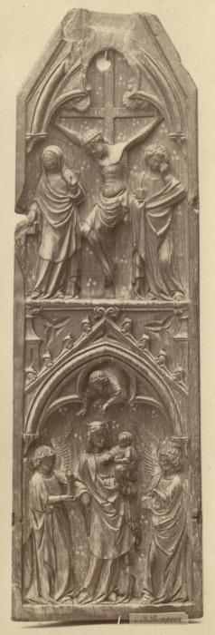 Gabled panel (centre panel; fragment of a triptych or polyptych), 2 registers, 1 arch across (Front)