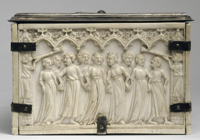 Casket, with arches, quatrefoils, rosettes (coffret; frise d'arcatures; quatre-feuilles) (End, left)