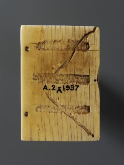 Diptych, with quatrefoils (quatre-feuille); reused as part of the binding of a book (Wing, left, back)