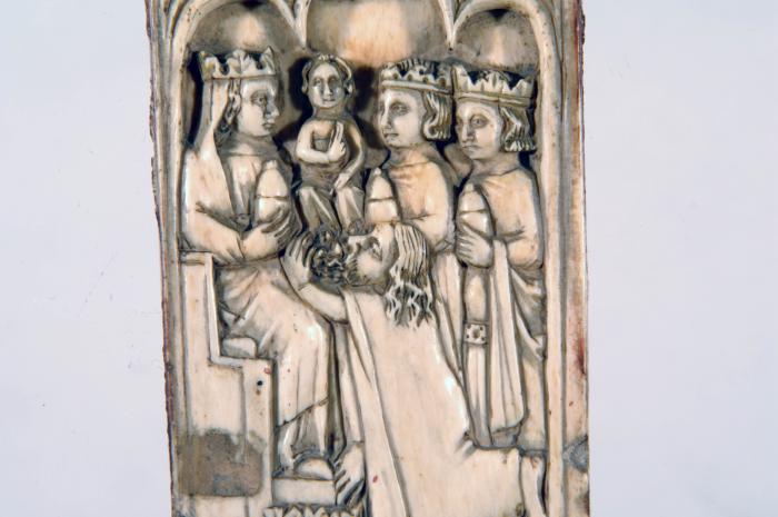 Wing, left (fragment of a diptych), 1 register, 3 arches across (plaquette) (Detail, front)