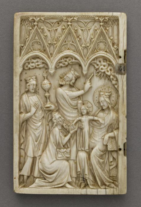 Wing, left (fragment of a diptych), 1 register, 3 arches across (plaquette; frise d'arcatures) (Front)