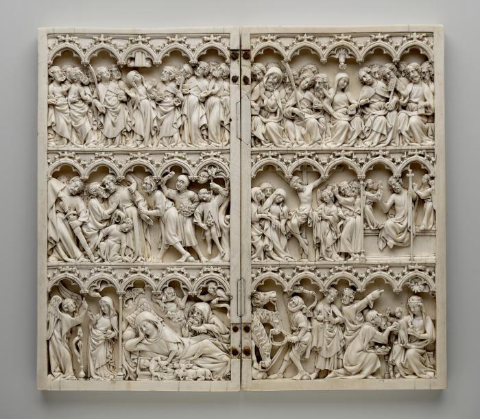 Diptych, 3 registers, 5 arches across (frise d'arcatures; colonnettes) (Front)