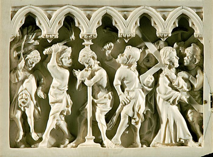 Diptych, 3 registers, 5 arches across (frise d'arcatures) (Wing, left, register 3 (detail))