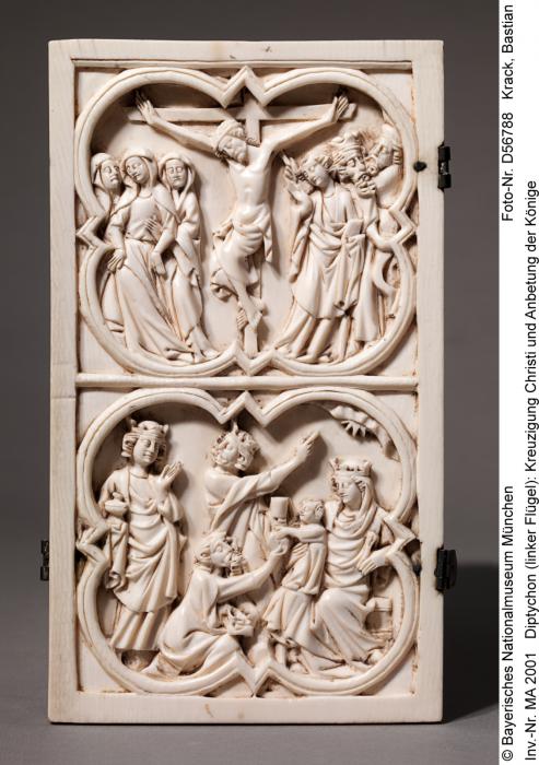 Diptych, 2 registers, with quatrefoils (quatre-feuilles) (Wing, left, front)