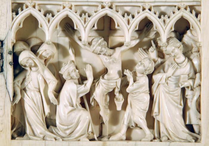 Diptych, 3 registers, 5 arches across (frise d'arcatures) (Detail, right wing)