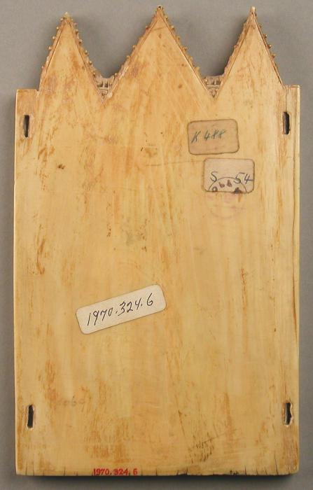 Gabled centre panel (fragment of a triptych), 2 registers, 3 arches across (frise d'arcatures; colonnettes) (Back)