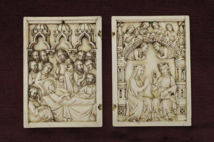 Diptych, 1 register, 1 and 3 arches across, band of rosettes (plaquettes; frise d'arcatures) (Front)