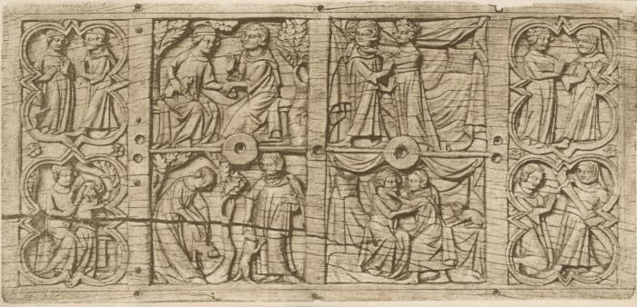 Lid (fragment of a casket), 2 registers, with quatrefoils (quatre-feuilles; coffret) (Front)