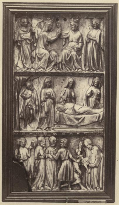 Wing, right (fragment of a diptych), 3 registers, bands of rosettes (décor de roses) (Front)