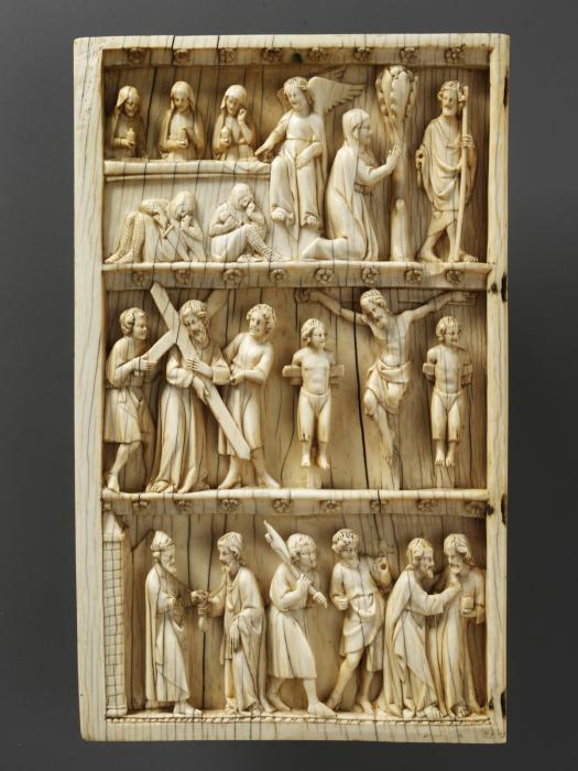 Diptych, 3 registers, bands of rosettes (plaquettes; décor de roses) (Wing, left)