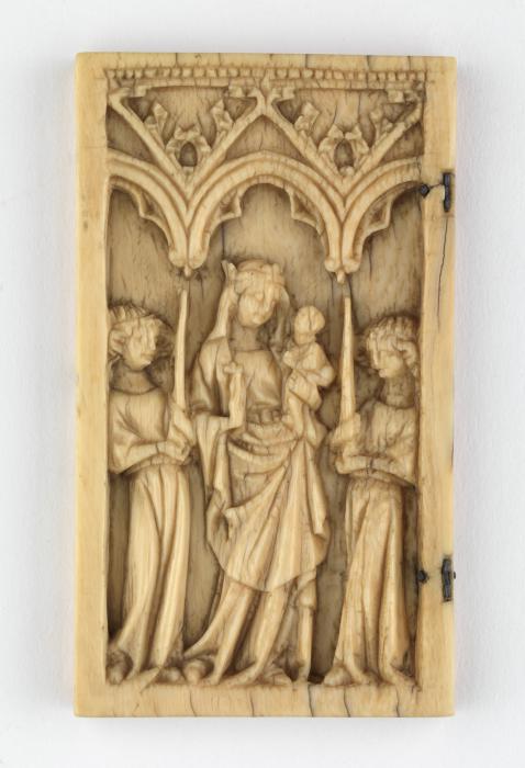 Wing, left (fragment of a diptych), 1 register, 1 full and 2 half arches across (plaquette; frise d'arcatures) (Front)
