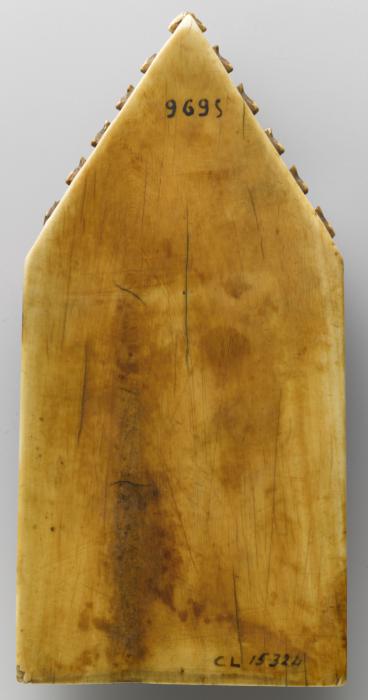 Gabled panel (fragment of a diptych or polyptych), 1 register, 1 arch across (Back)