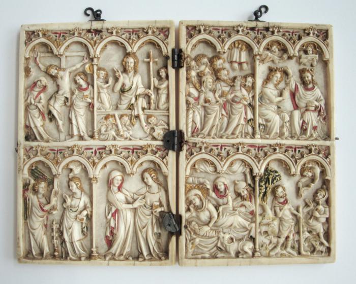 Diptych, 2 registers, 4 arches across (frise d'arcatures; colonnettes) (Front)