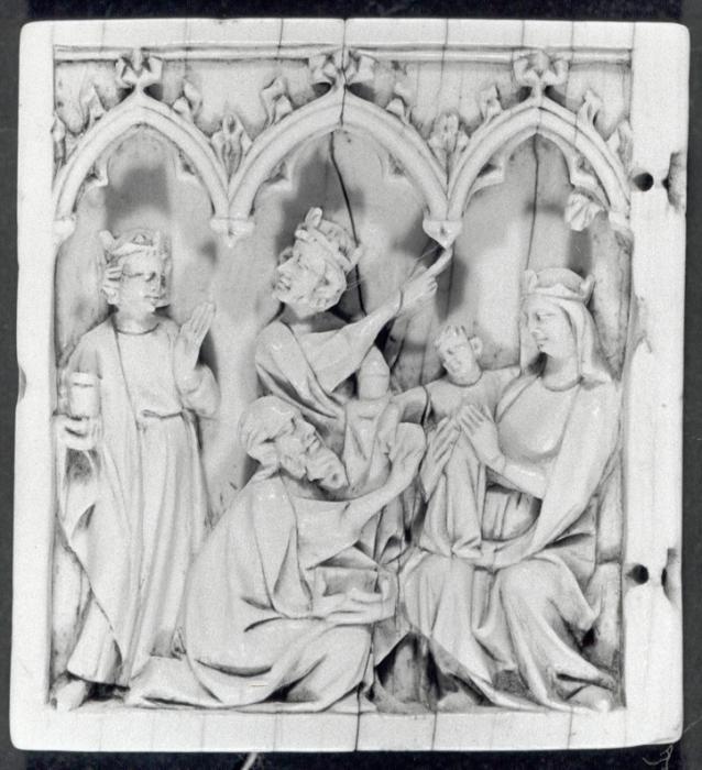Wing, left (fragment of a diptych), 1 register, 3 arches across (frise d'arcatures; plaquette) (Front)