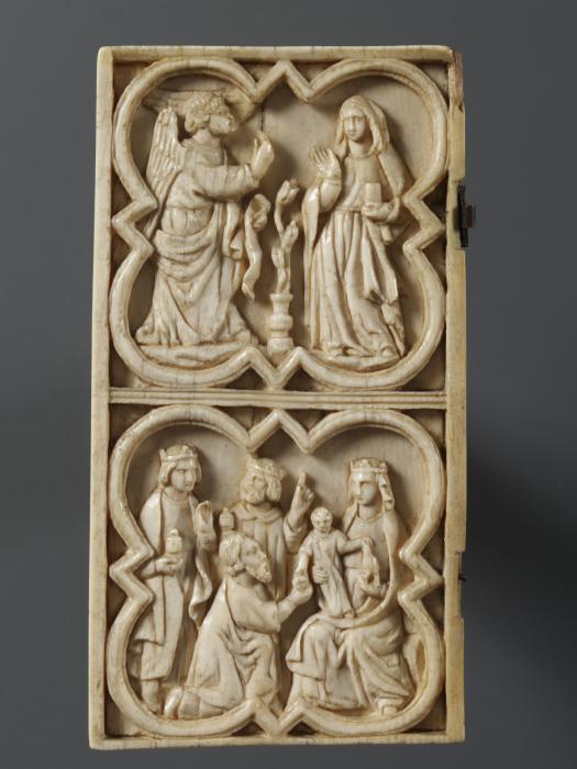 Diptych, 2 registers, with quatrefoils (quatre-feuilles) (Wing, left)