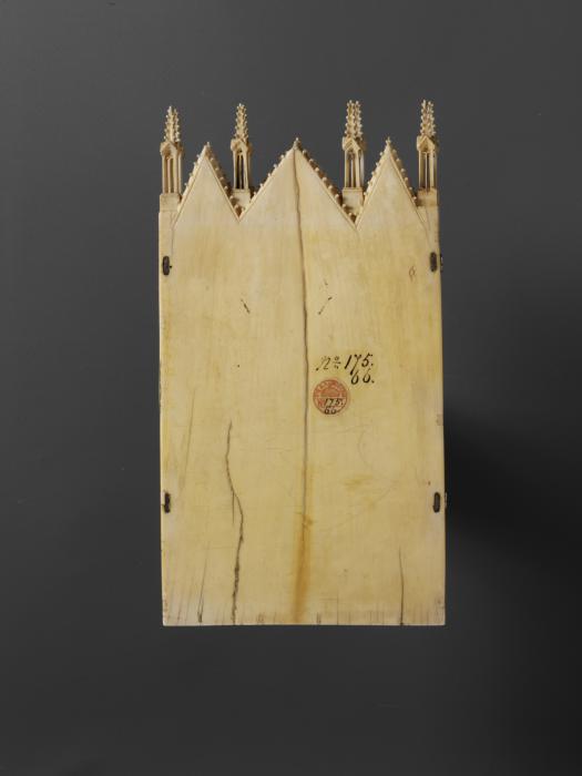 Triptych with gables, 3 registers, with arches across (frise d'arcatures; colonnettes) (Back, closed)