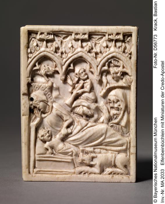 Set of writing tablets with covers, 1 register, 3 arches across, and 4 inner panels (frise d'arcatures; plaquette; tablette à écrire); reused as a devotional booklet (Back cover)