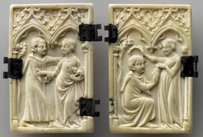 Writing tablets, 1 register, 2 arches across (tablettes à écrire; frise d'arcatures; colonnettes; plaquettes) (Front)
