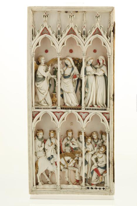 Wing, left (part of a diptych), 2 registers, 3 arches across (frise d'arcatures; colonnettes) (Front)