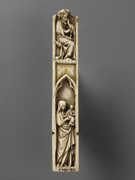 Panel (originally gabled; fragment of a polyptych), 2 registers, 1 arch across (Front)