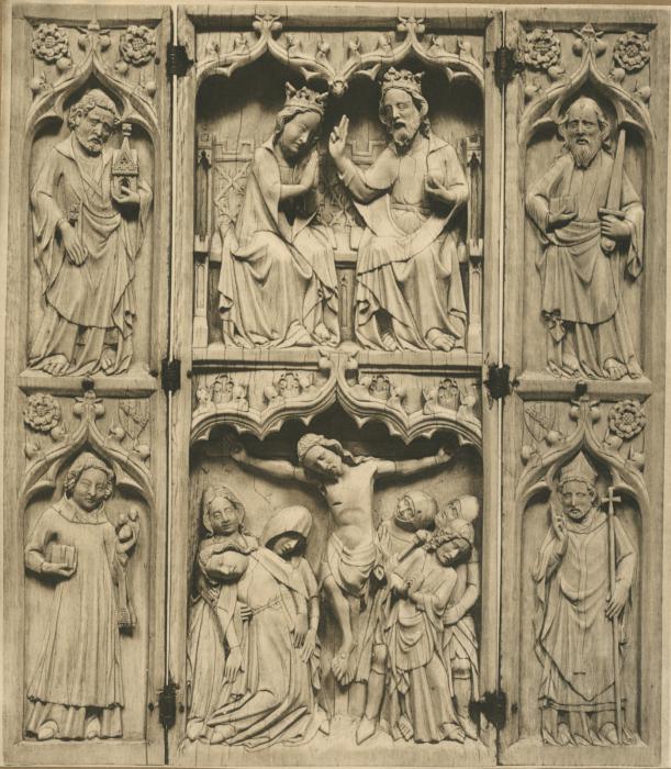 Triptych, 2 registers, with ogee arches; known as the Triptych of John Grandisson (Front)