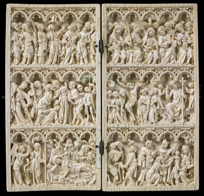 Diptych, 3 registers, 5 arches across (frise d'arcatures; colonnette) (Front)