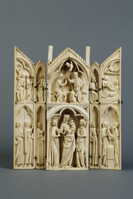Gabled polyptych, 2 registers (tabernacle; frise d'arcatures; colonnettes) (Front)