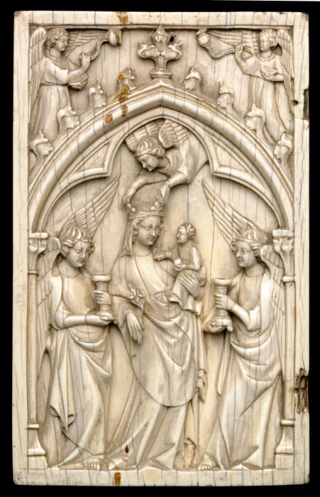 Wing, left (fragment of a diptych), 1 register, 1 arch across (plaquette; colonnettes) (Front)