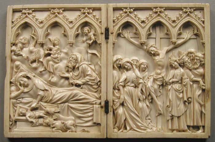 Diptych, 1 register, 3 arches across (frise d'arcatures; plaquettes) (Front)