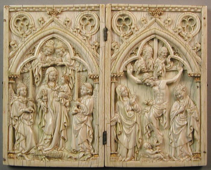 Diptych, 1 register, 1 arch across (plaquettes; colonnettes) (Front)
