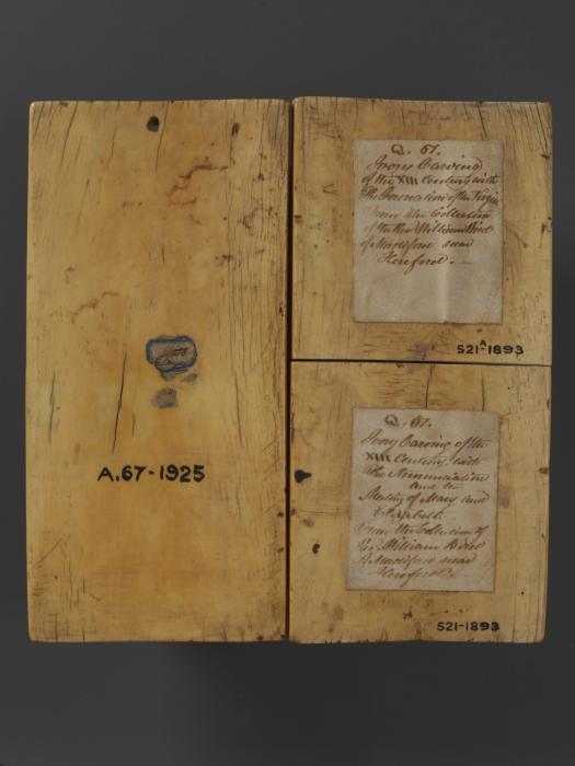 Wing, right (part of a diptych), 2 registers, bands of rosettes (décor de roses) (Back)