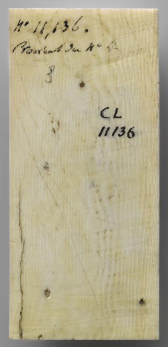 Panel (probably fragment of a box), 1 register, 1 ogee arch across (plaquette) (Back)