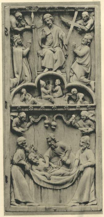 Wing, right (part of a diptych), 2 registers, bands of rosettes (décor de roses) (Front)