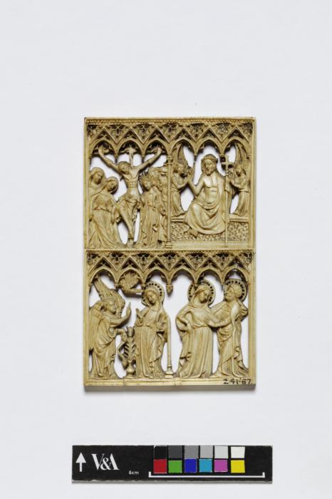 Openwork panel (probably fragment of a diptych), 2 registers, 6 arches across (plaque ajourée; frise d'arcatures; colonnettes) (Front)