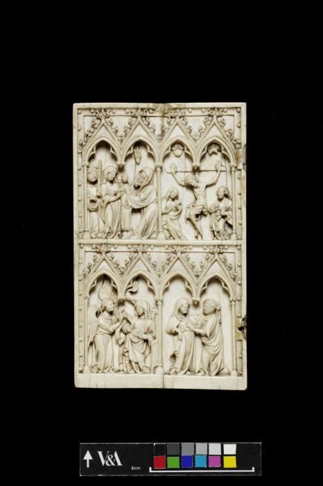 Wing, left (part of a diptych), 2 registers, 4 arches across (frise d'arcatures; colonnettes) (Front)