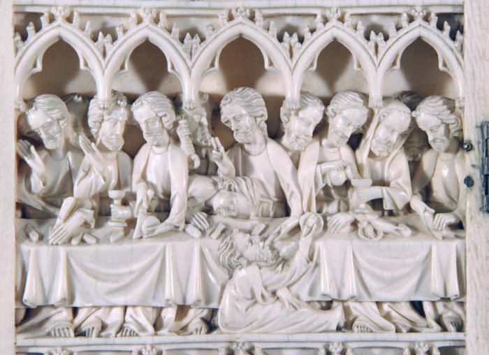 Diptych, 3 registers, 5 arches across (frise d'arcatures) (Detail, left wing)